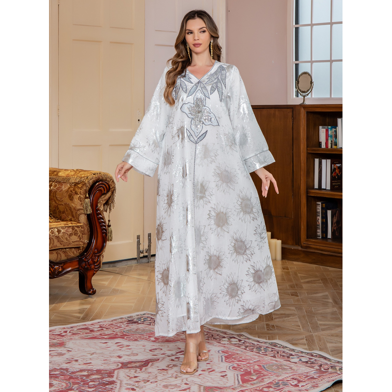 Abaya Kaftan - New Muslim Mesh Embroidered Sequined Middle Eastern