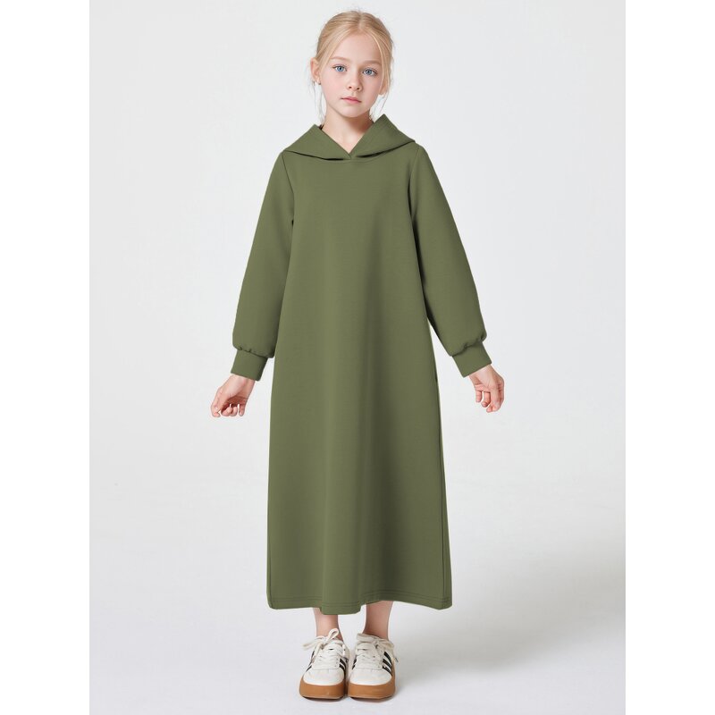 Kids Abaya - Beige Dubai Muslim Teenage Girls Beautiful Dress Set