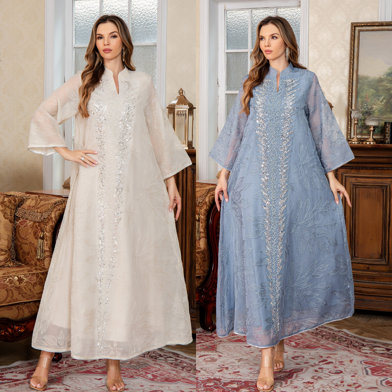 Kaftan Robe - Middle Eastern Summer Printed Sequined Long Muslim