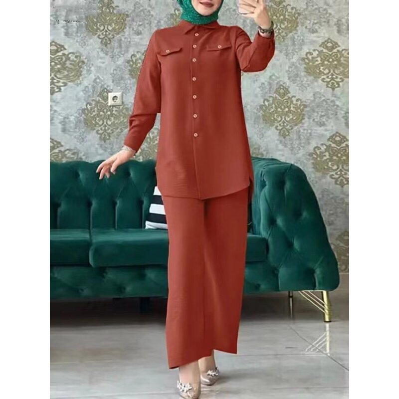 Modest Set - 2024 4 Colors Jazz Crepe Pants Shirt Top Muslim Women