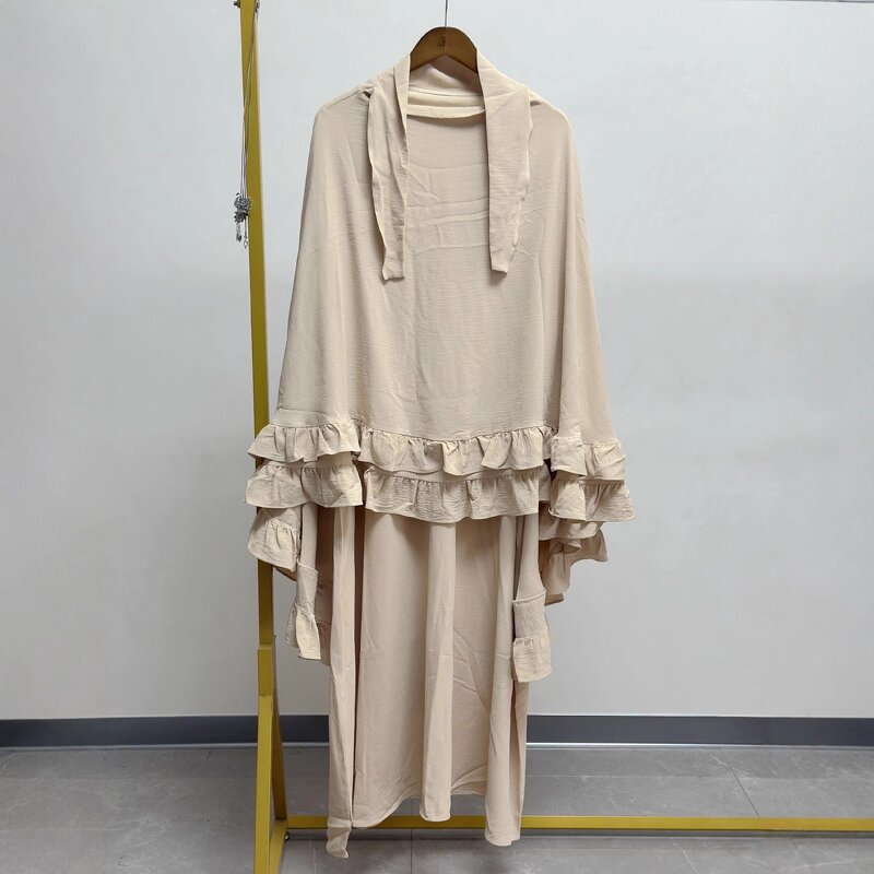 Prayer Dress - 5 Colors Ruffled Khimar Abaya 2 Piece Set Saudi Dubai