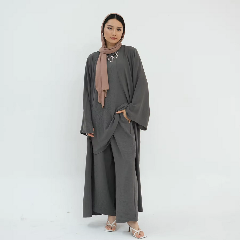 Modest Set - 8 Colors Jazz Crepe 3pcs Pants Set Dubai Turkey Abaya