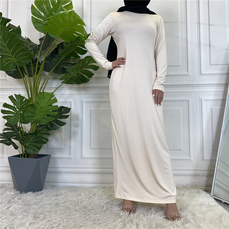 Inner Dress - 8 Colors Long Sleeve Milky Jersey Abaya Inner Dress
