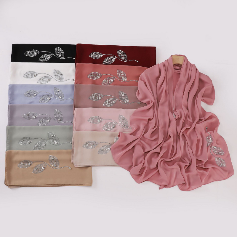 Hijab Scarf - Silk Imitation Hot Drilling Dubai Wrinkle-Resistant Shawl