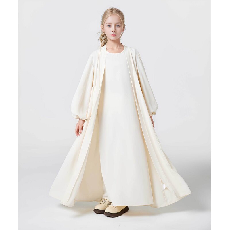 Kids Abaya - 2024 12 Colors Three Layers Chiffon Open Muslim Girls