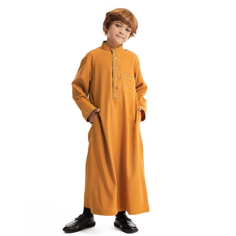 Men Thobe - With Embroidery Side Pocket Islamic Arab Muslim Thobe