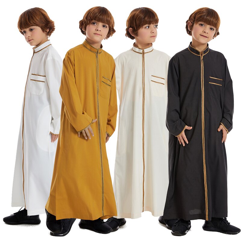 Boy Thobe - Top Quality 4 Colors Dubai Arabic Eid Embroidered Kids
