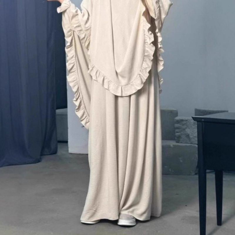 Prayer Dress - Ruffled Khimar Abaya Two-Piece Set P222 Ramadan Modest