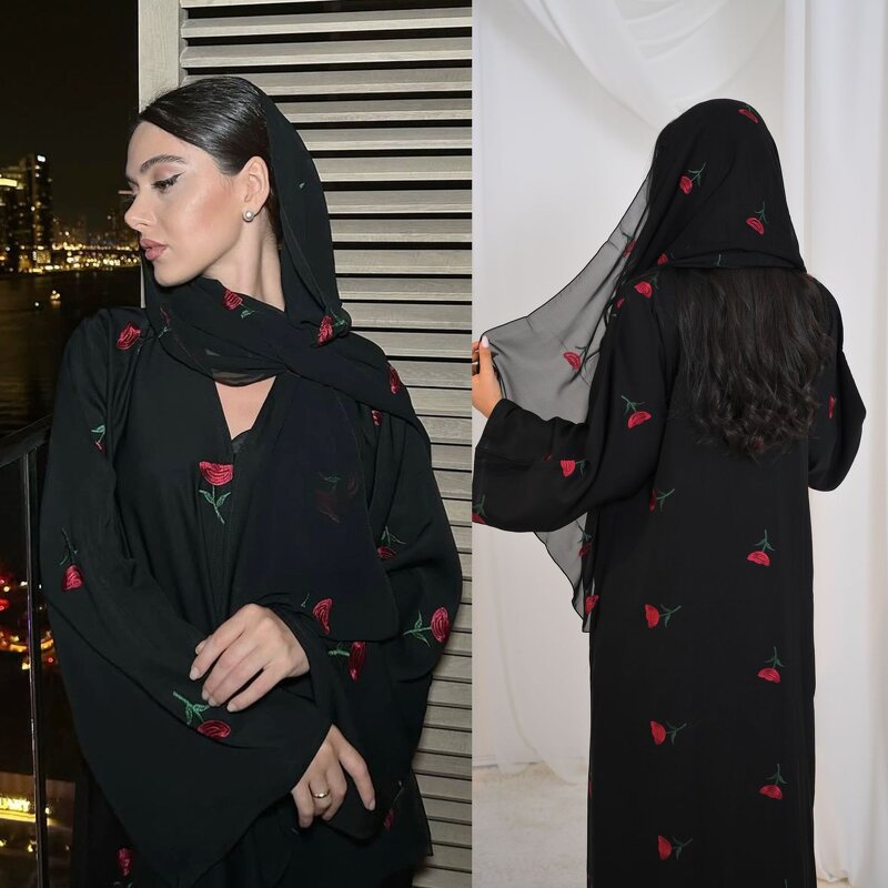 Abaya Manufacturer - Embroidered Nida Open Kimono Latest Eid Dubai Arabic