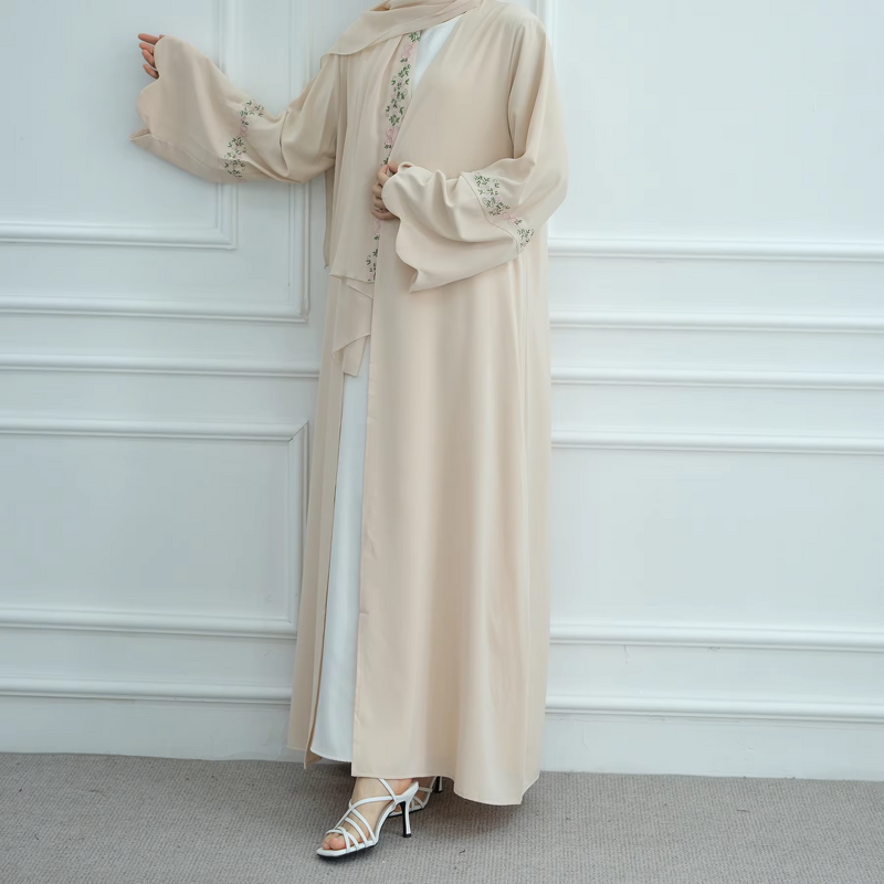 Abaya Manufacturer - Embroidered Nida Open Kimono Latest Eid Dubai Arabic