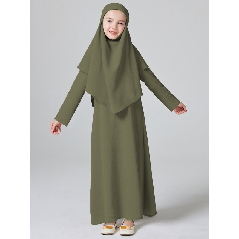 Kids Abaya - 2025 Ramadan 5 Colors Puff Sleeves Muslim Girls Dress