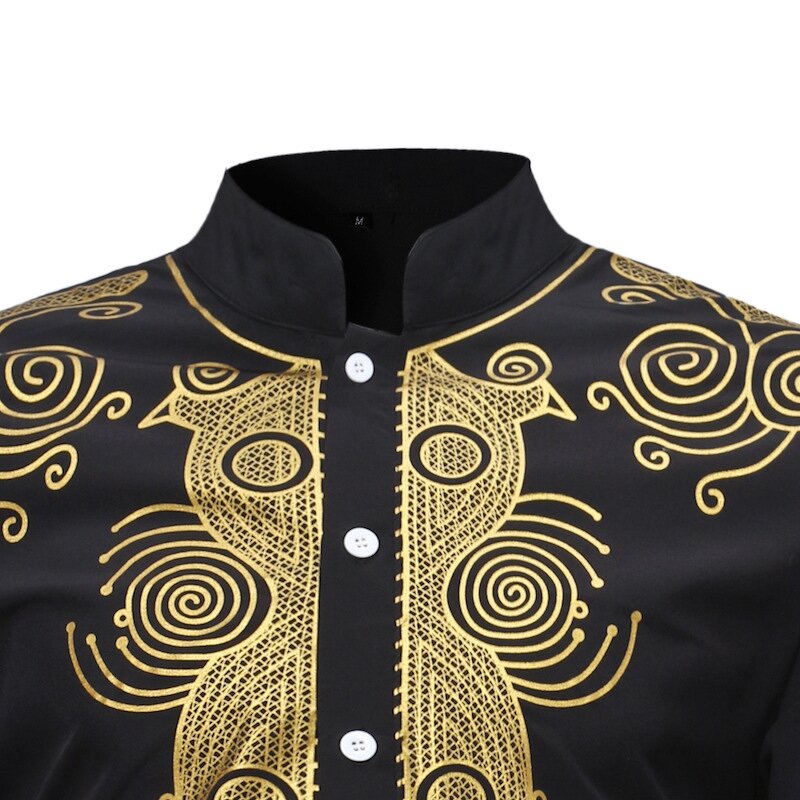 Dashiki Shirt - Black Navy Red African Mens Traditional Shirts