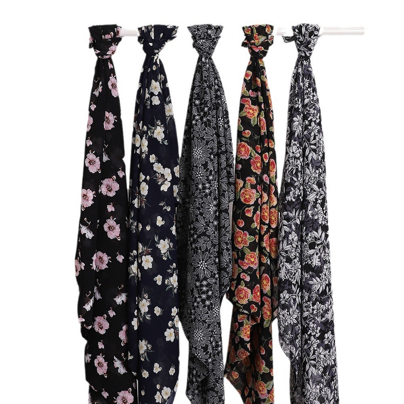 Hijab Scarf - Malaysian Printed Chiffon Rose Flower Ethnic Shawl Wholesale