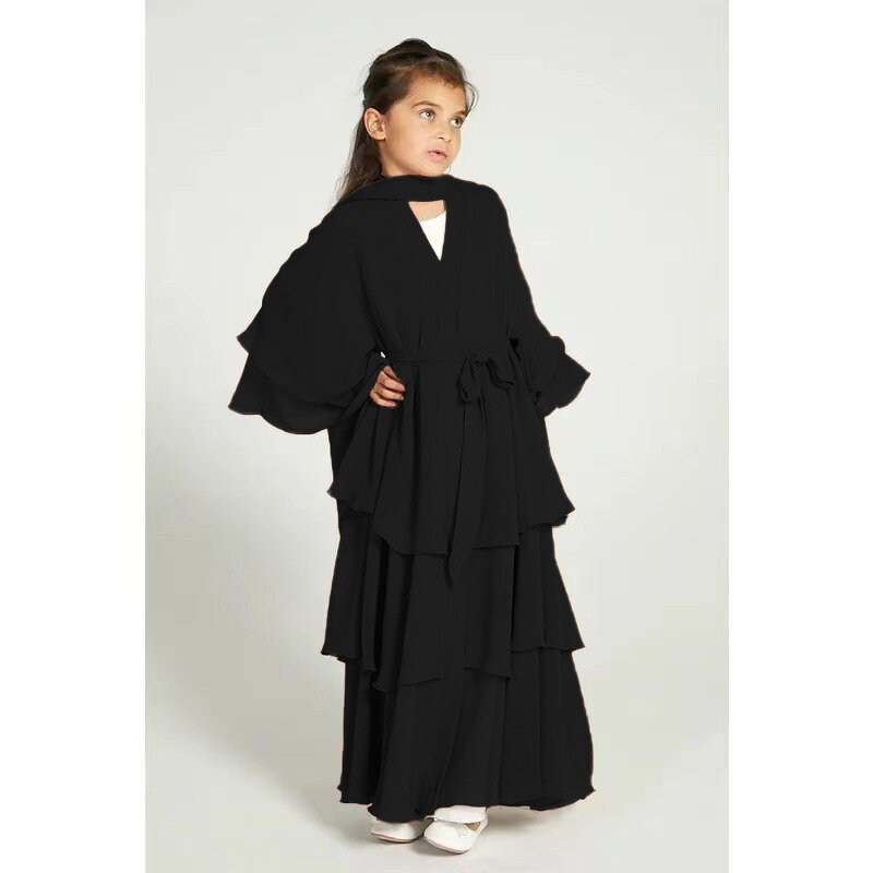 Kids Set - 2024 Black Khaki Khimar 2 Piece Abaya Girls Eid Dress