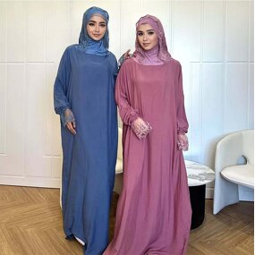 Prayer Dress - 5 Colors One Piece Lace Hooded Eid Muslim Prayer Garment