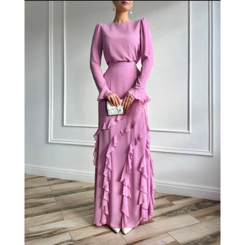 Modest Set - 4 Colors Chiffon Dubai Turkey 2 Piece Top Skirt Muslim