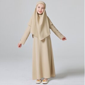 Kids Abaya - 2025 Ramadan 5 Colors Puff Sleeves Muslim Girls Dress