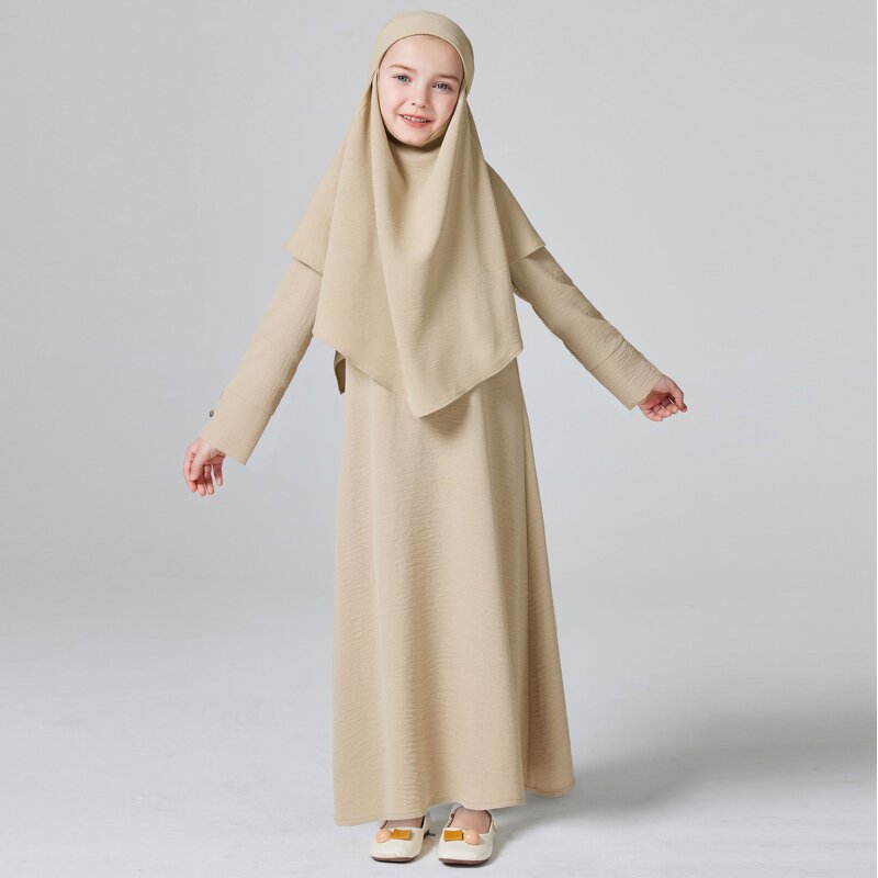 Kids Abaya - 2025 Ramadan 5 Colors Puff Sleeves Muslim Girls Dress