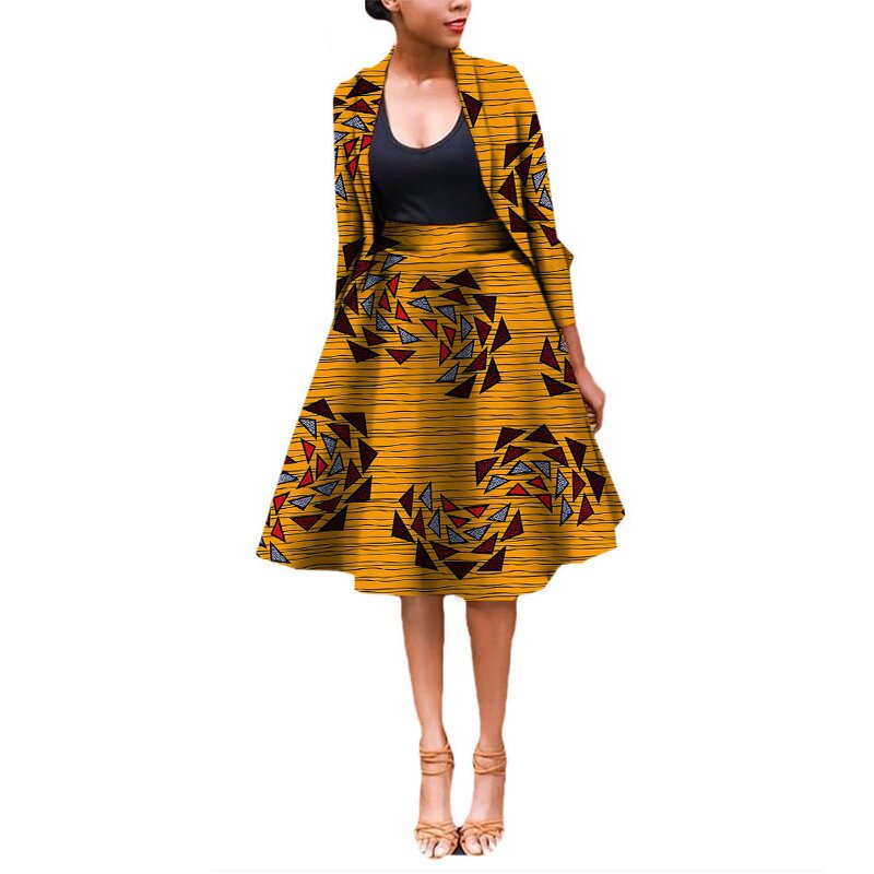 African Set - 100% Cotton Ankara Wax Jacket Skirt Suits African Ladies