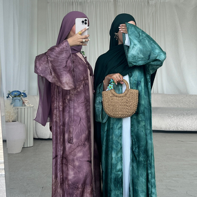 Abaya Manufacturer - Tie Dye Pleated Open Abaya Ramadan Eid Dubai Middle East