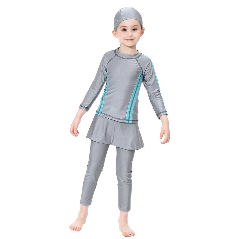 Kids Swimwear - H2011 Islamic 3 Piece Set Swimsuit Children Girls Muslim