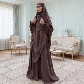 Prayer Dress - Beaded Sleeves Khimar Abaya Two-Piece Ramadan Modest Set
