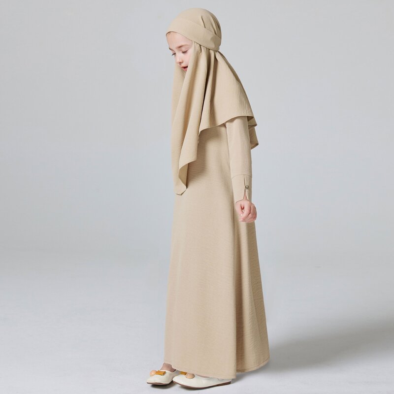 Kids Abaya - 2025 Ramadan 5 Colors Puff Sleeves Muslim Girls Dress