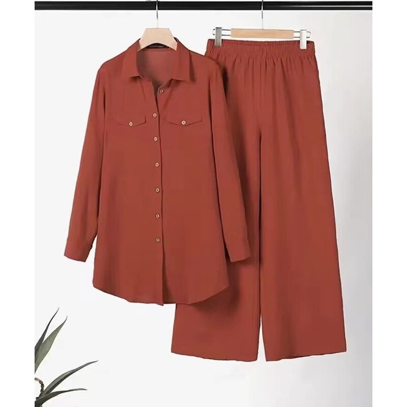 Modest Set - 2024 4 Colors Jazz Crepe Pants Shirt Top Muslim Women