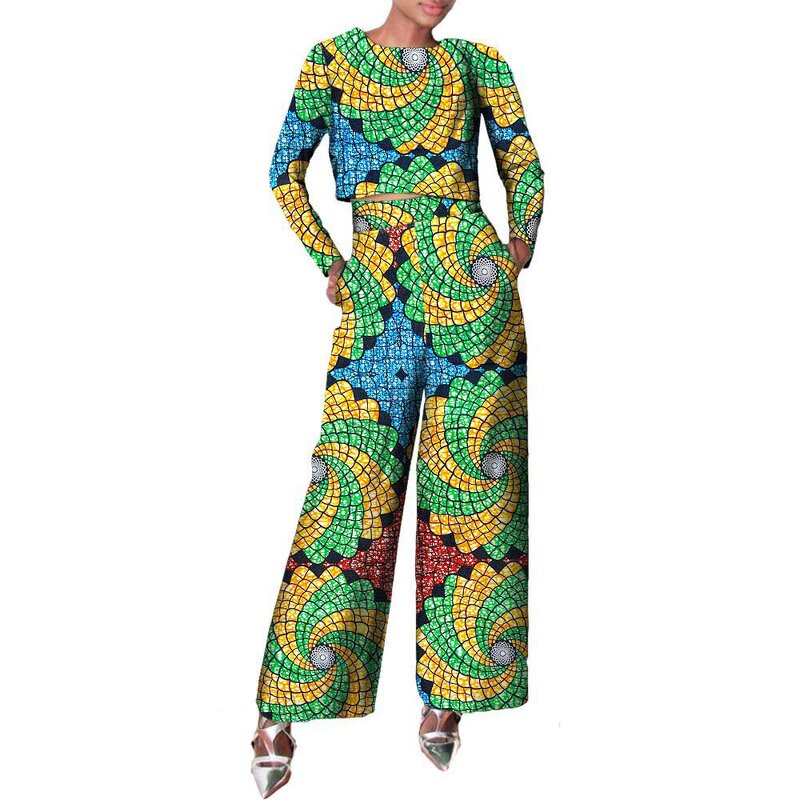 African Set - Kitenge Cotton Wax 2 Piece Top Pants Ankara Fabric Suit