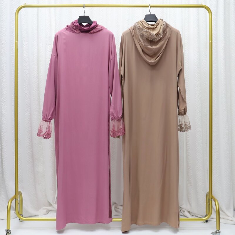 Prayer Dress - 5 Colors One Piece Lace Hooded Eid Muslim Prayer Garment