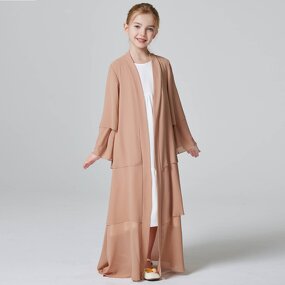 Kids Set - 2024 Black Khaki Khimar 2 Piece Abaya Girls Eid Dress