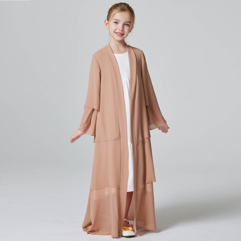 Kids Set - 2024 Black Khaki Khimar 2 Piece Abaya Girls Eid Dress