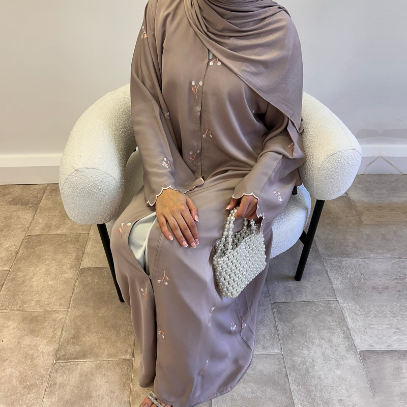 Abaya Manufacturer - Nida Floral Embroidered Open Dubai Fashion Ramadan Dress