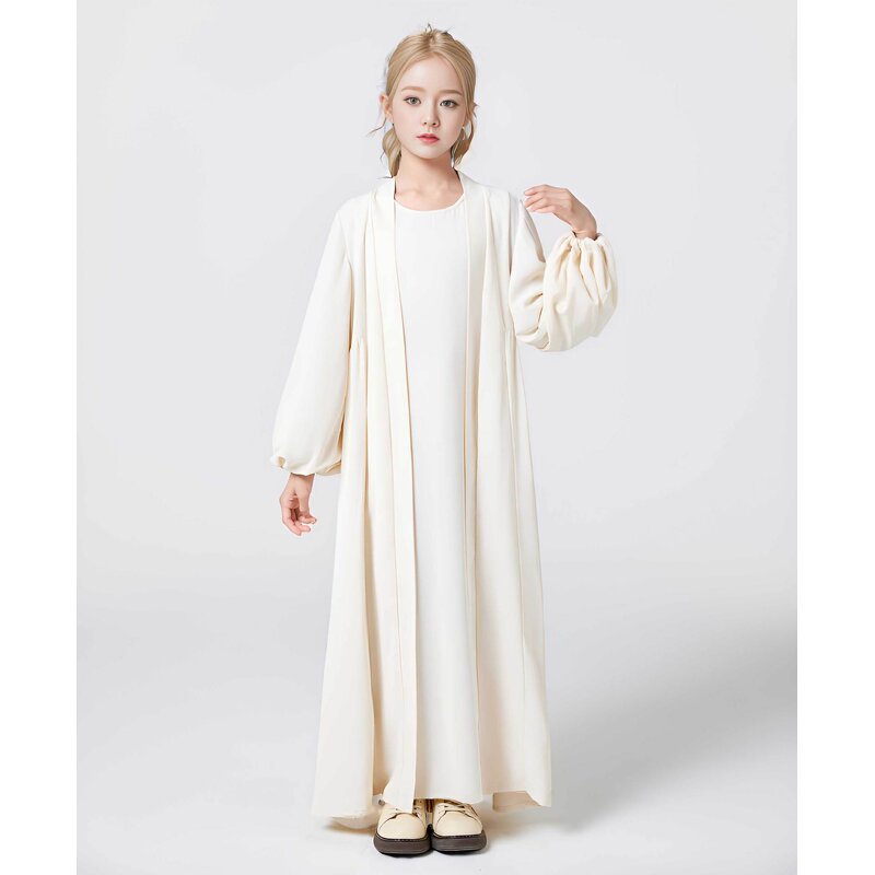 Kids Abaya - 2024 12 Colors Three Layers Chiffon Open Muslim Girls