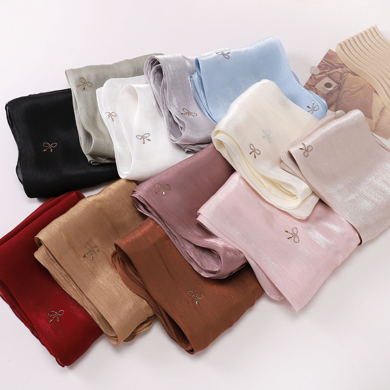 Hijab Scarf - Bright Satin Ethnic Shawl With Rhinestones Malaysian Muslim