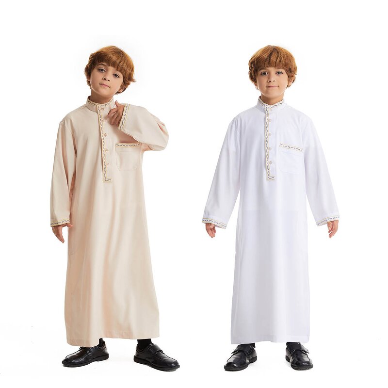 Men Thobe - With Embroidery Side Pocket Islamic Arab Muslim Thobe