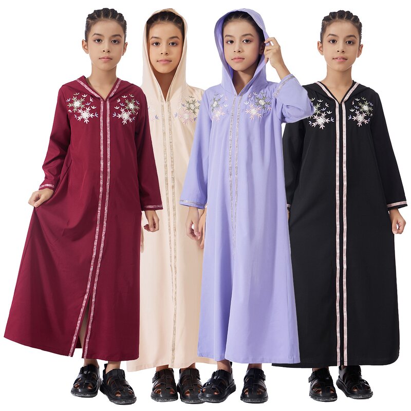 Kids Abaya - Ramadan Eid 4 Colors Knitted Stretchy Muslim Girls
