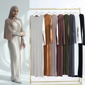 Inner Dress - 8 Colors Long Sleeve Modal Knitted Under Abaya Muslim