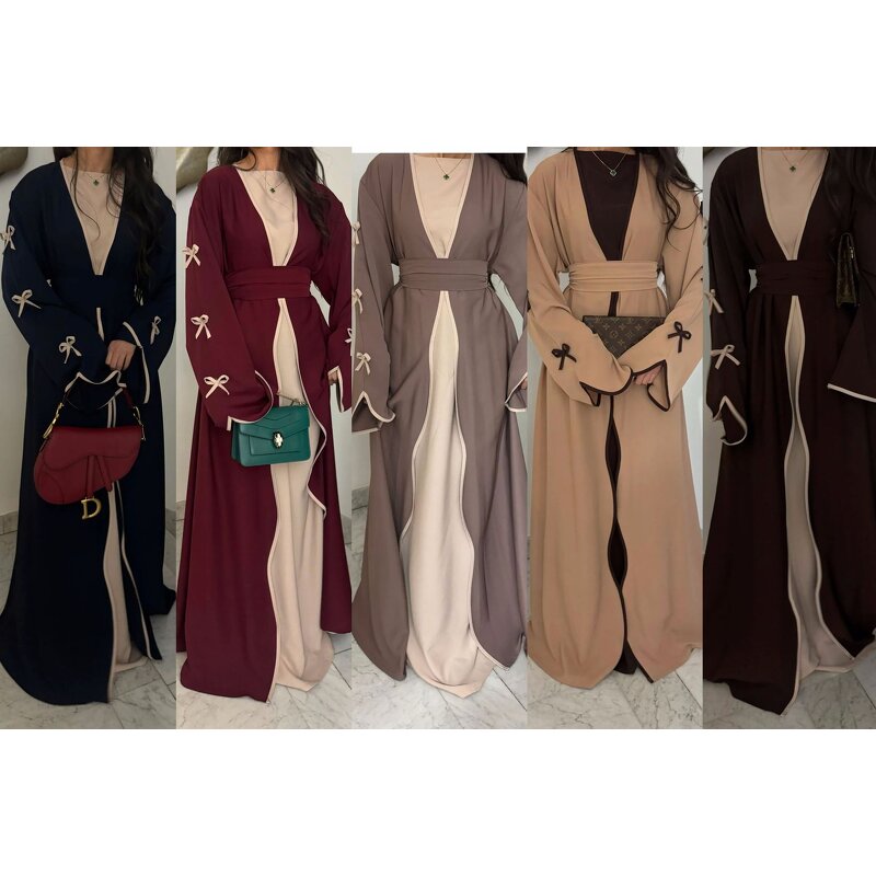 Abaya Manufacturer - 2025 Eid 5 Colors With Bows Open Abaya Latest Design