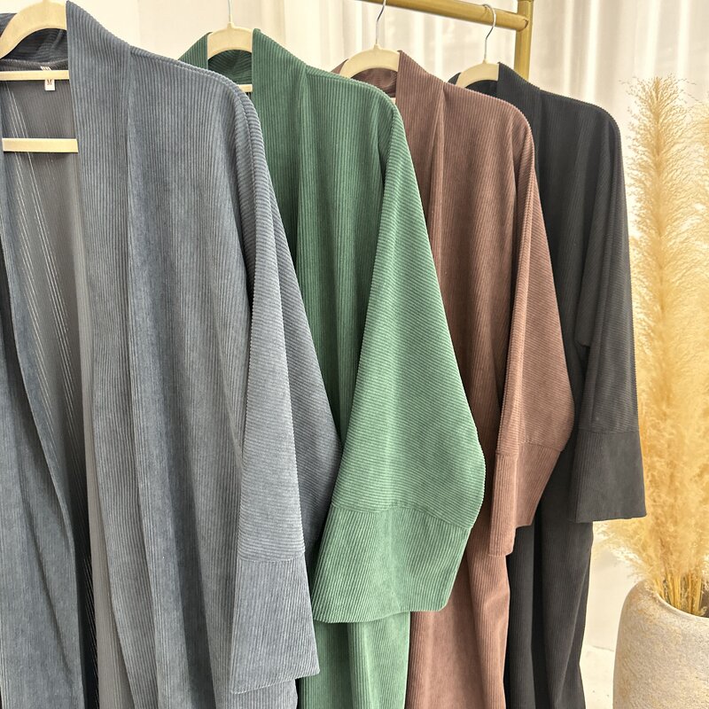 Abaya Manufacturer - 5 Colors Winter Velvet Open Islamic Long Cardigan Coat