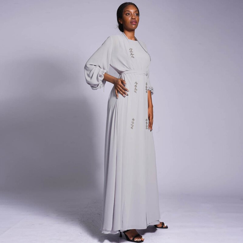 Abaya Manufacturer - Beaded Chiffon 2 Piece Set Dubai Muslim Women Modest Wear