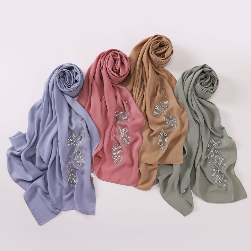 Hijab Scarf - Silk Imitation Hot Drilling Dubai Wrinkle-Resistant Shawl