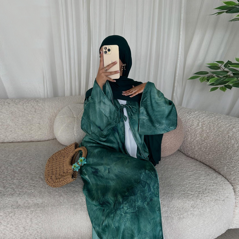 Abaya Manufacturer - Tie Dye Pleated Open Abaya Ramadan Eid Dubai Middle East