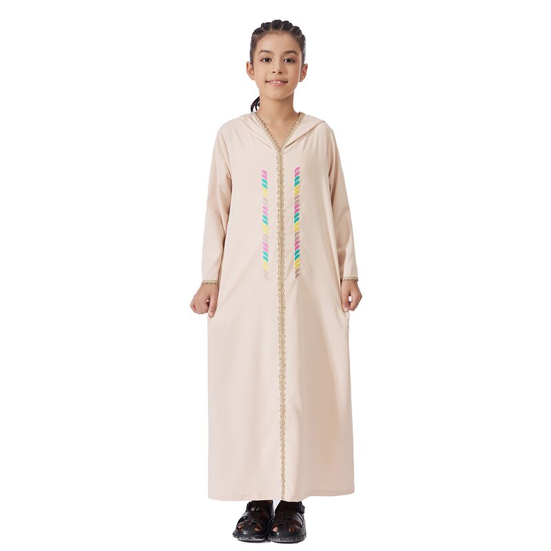 Kids Abaya - Ramadan Eid 4 Colors Embroidered Muslim Girls Dress