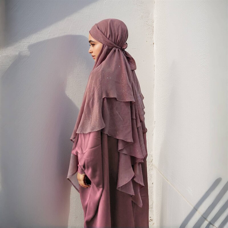 Khimar Hijab - 6 Colors Muslim Overhead Prayer Long With Glitters Modest