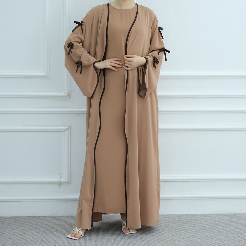 Abaya Manufacturer - 2025 Eid 5 Colors 2 Piece Set With Bows Inner Dress