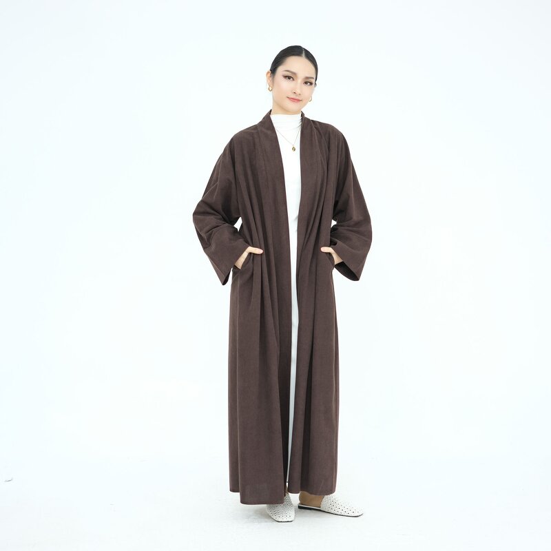Abaya Manufacturer - 5 Colors Winter Velvet Open Islamic Long Cardigan Coat