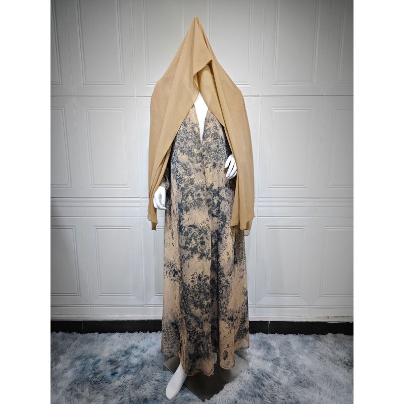 Abaya Manufacturer - 3 Colors Chiffon Front Open Kimono With Matching Hijab