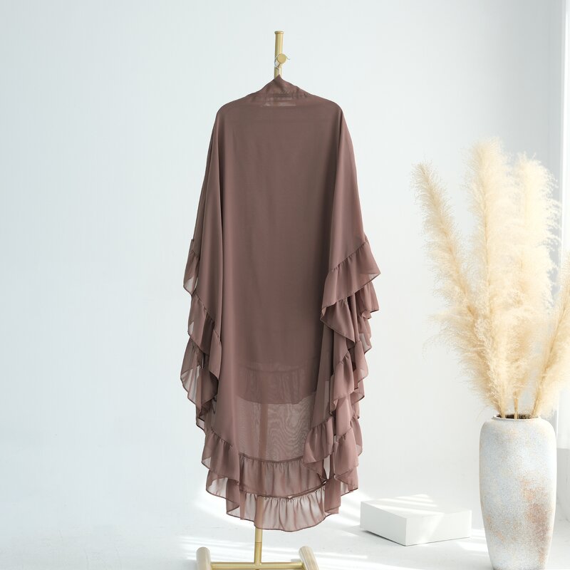 Khimar Hijab - Overhead Layered Chiffon With Ruffles Prayer Long Scarf