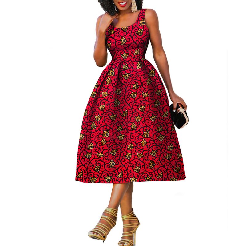 African Dress - Real Ankara Wax Cotton Batik Print Summer Women Dress